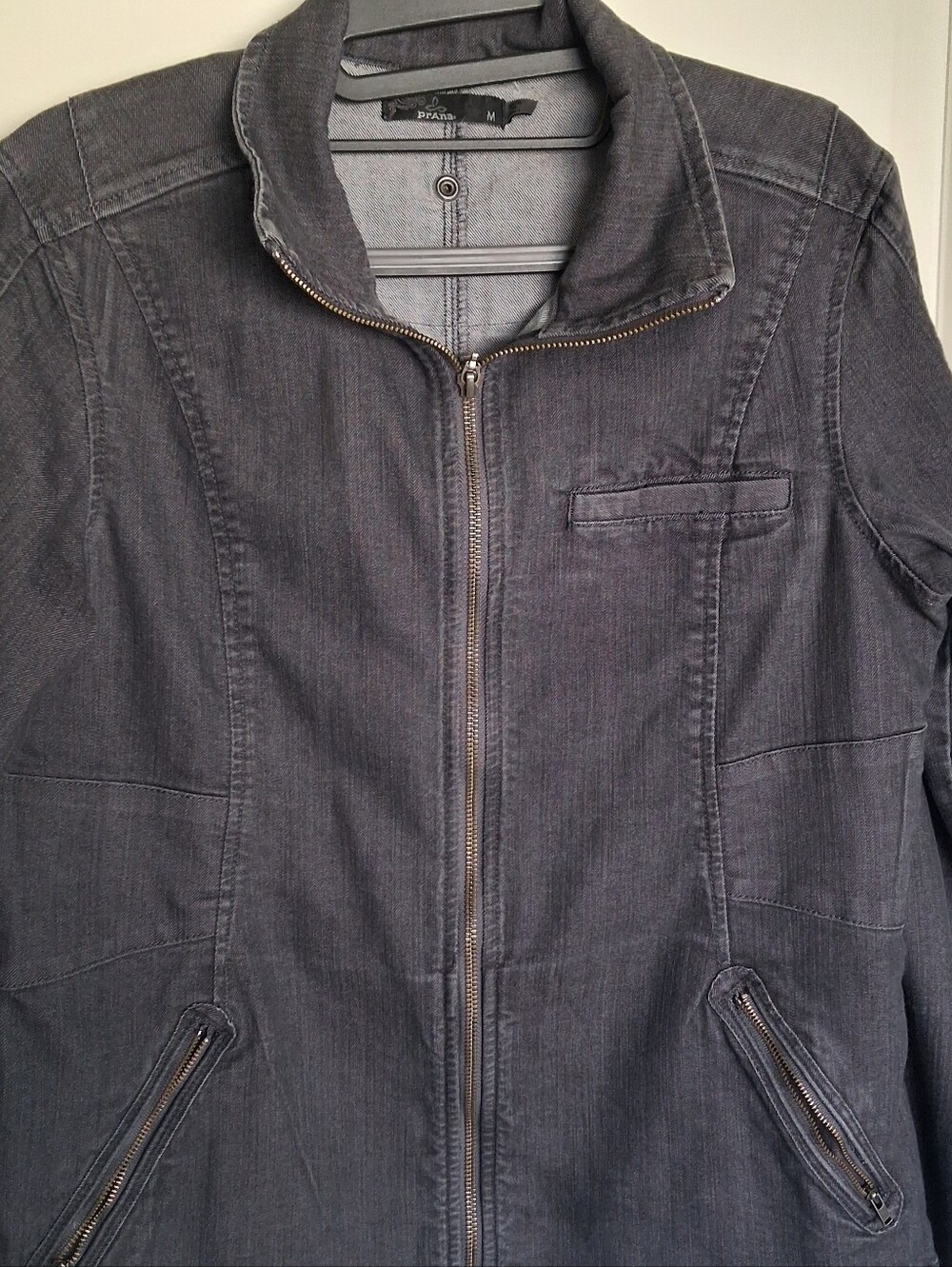 prAna Kiana Full-Zip Stretch Denim Moto Jacket - Dark Gray Wash - Women's Size M